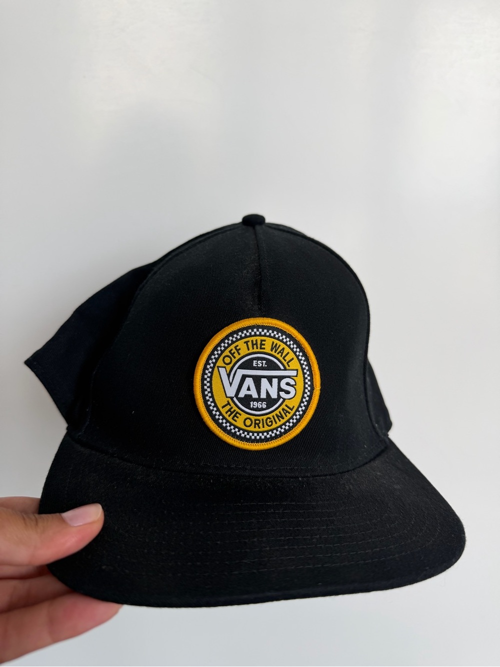 Vans Black Cap with Yellow Patch - Off The Wall Circle Logo
